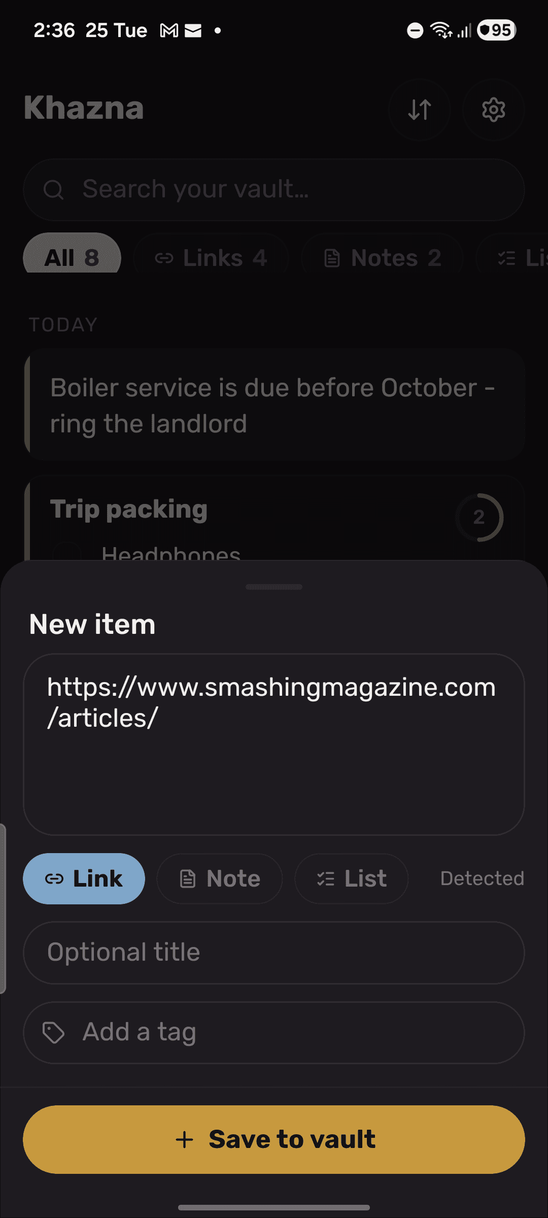 One sheet over whatever you were looking at, with the pasted link already read