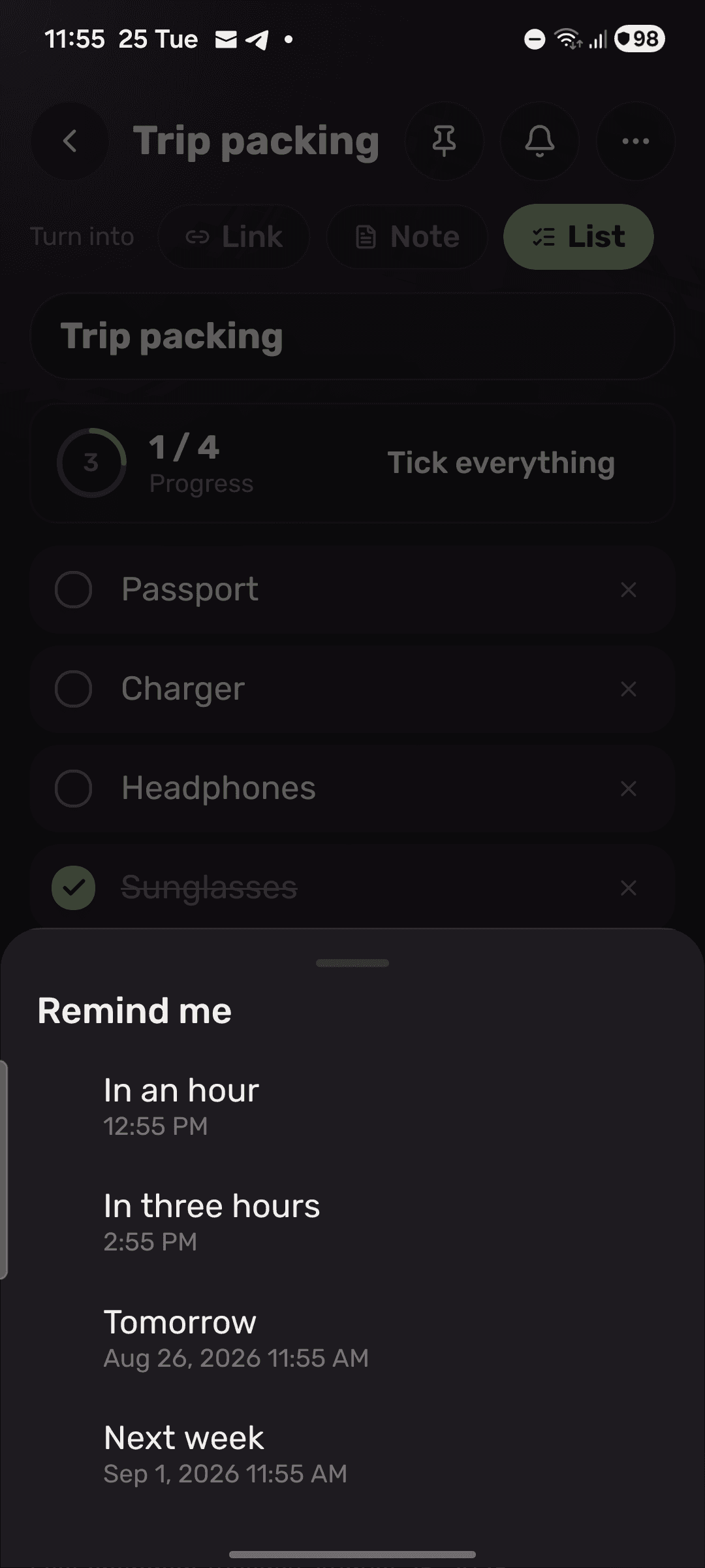Ask any item to come back at a time you choose, scheduled on the device