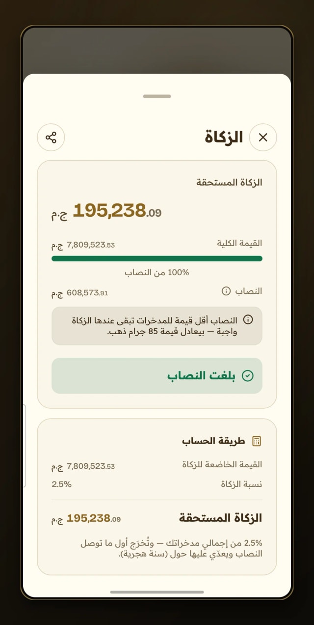 Nisab plus 2.5% from your holdings, to the pound