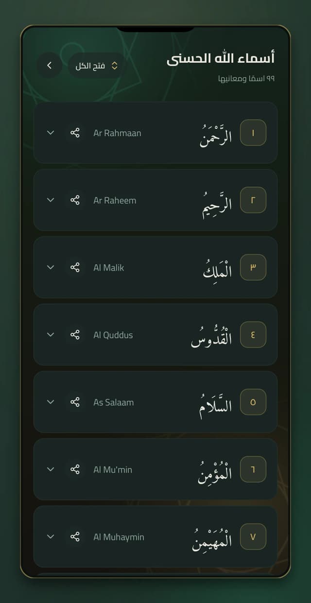 The 99 names of Allah with meanings