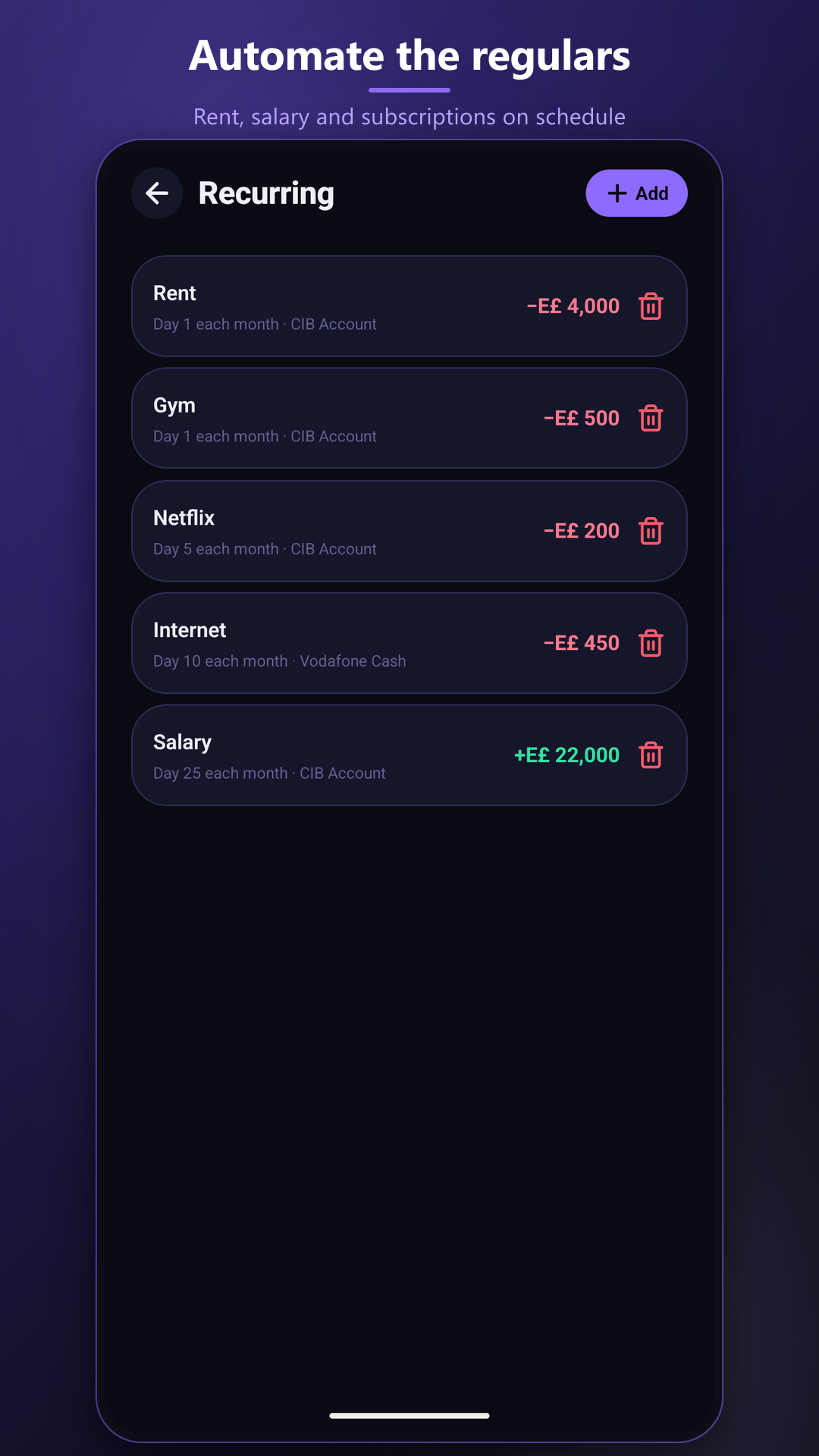 Model monthly bills and subscriptions