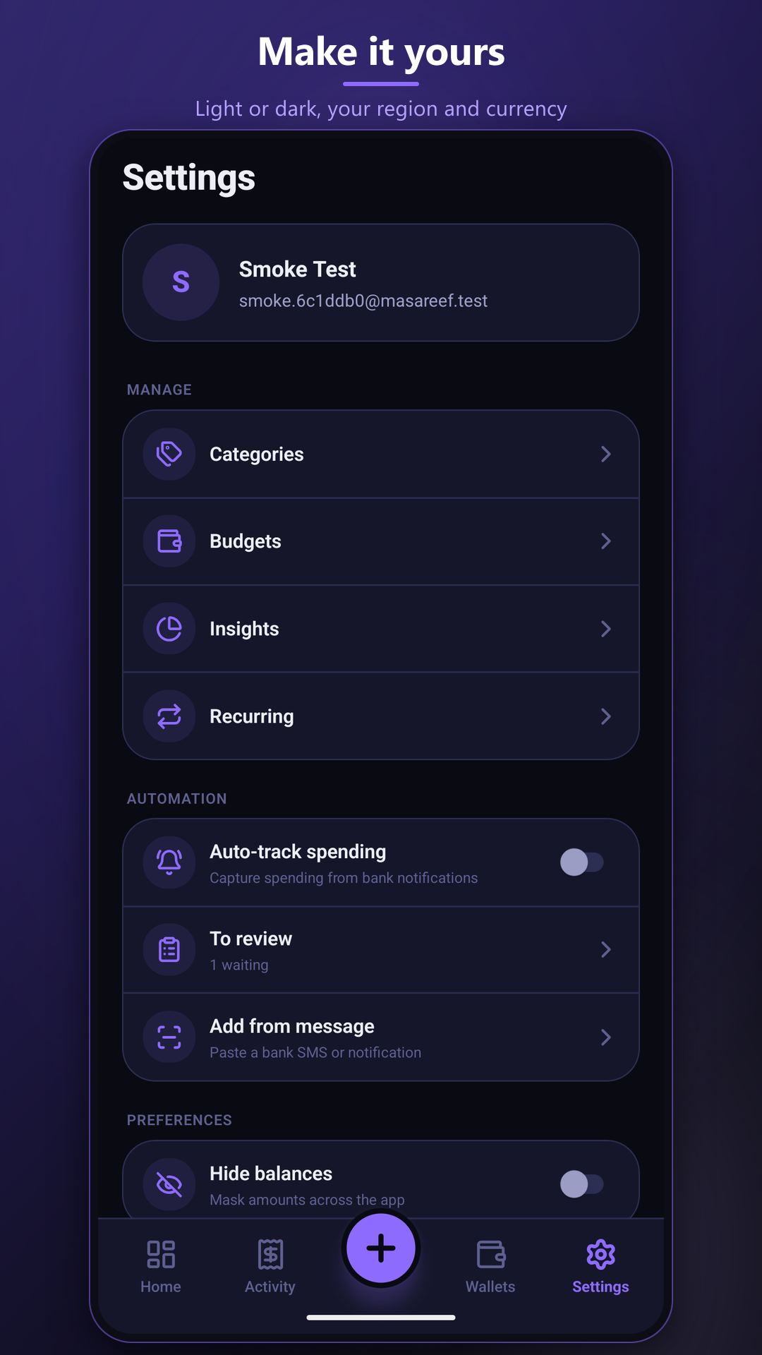 Themes, privacy mask, and account